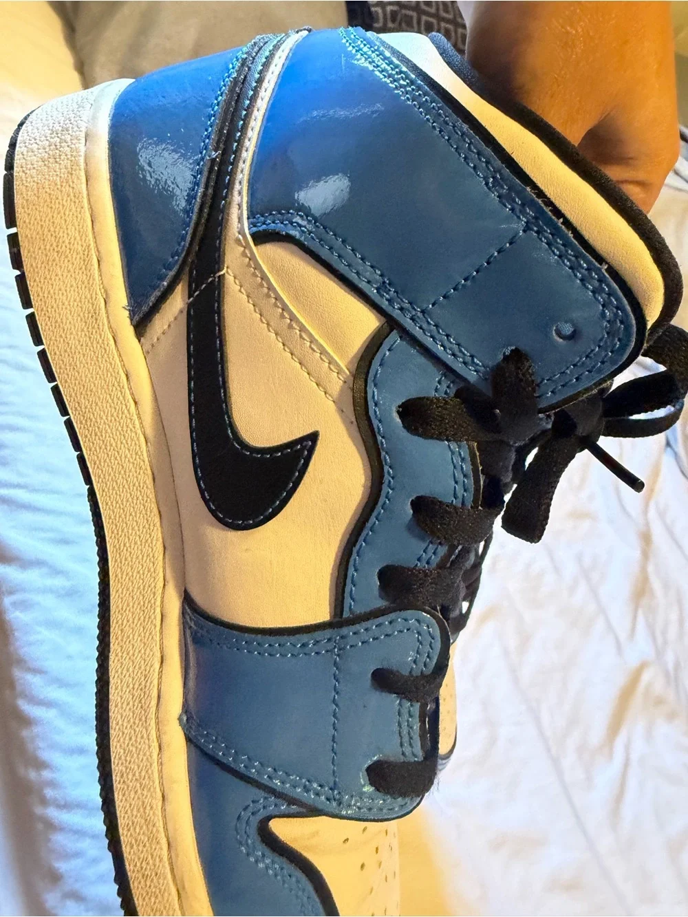 Jordan Kids Patent Blue White Black High-Top Sneakers